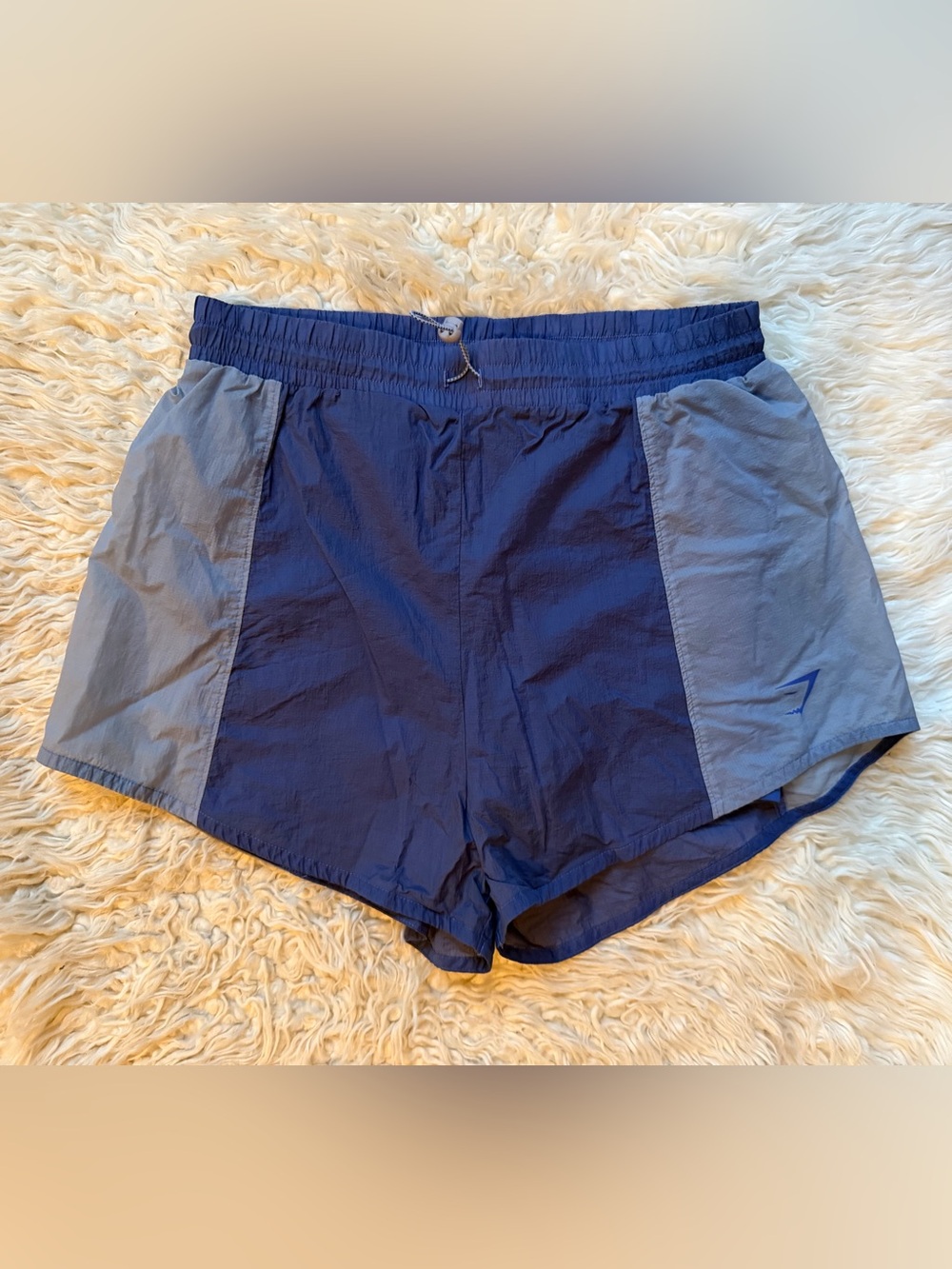 Gymshark Women’s Spandex Lined Running Shorts Nylon Windbreaker Two Tone Blue